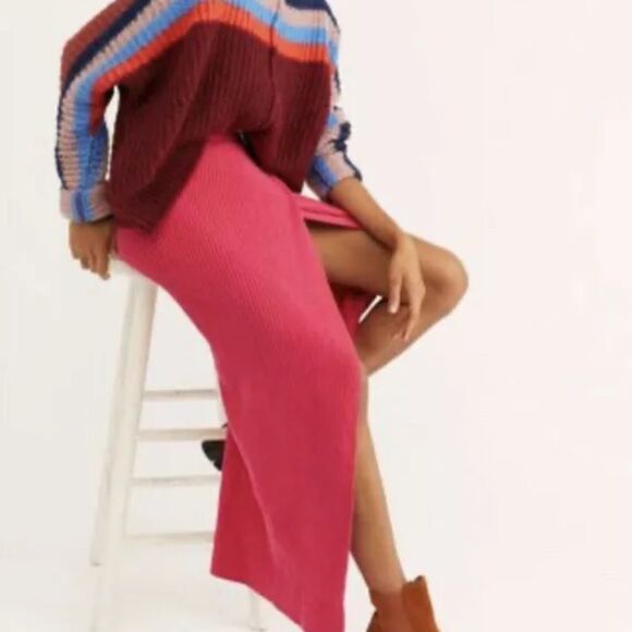 Free People Flook Calista Ribbed Maxi Skirt Medium